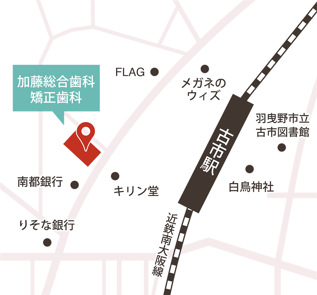 えみは総合歯科の簡易マップ