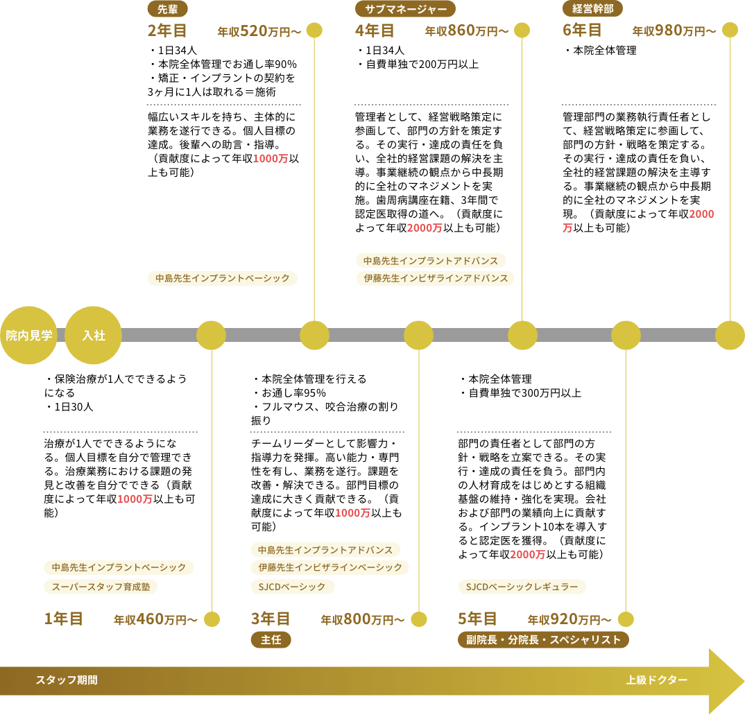 既卒歯科医師の年収推移図